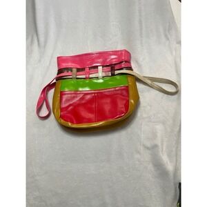 Vintage Colorblock Vegan Leather Bag Multicolor Drawstring Shoulder Bag